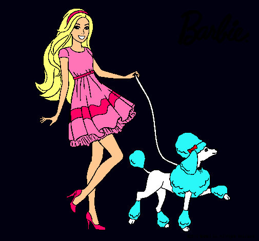 Barbie paseando a su mascota