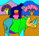 Dibujo Rinoceronte y mono pintado por Lolo130306