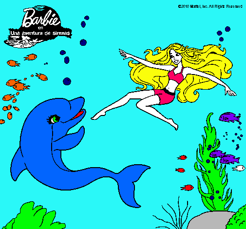 Dibujo Barbie jugando con un delfín pintado por Shofita_8