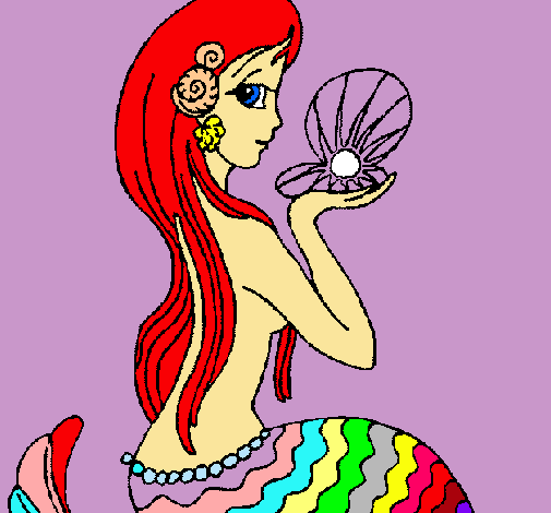 Dibujo Sirena y perla pintado por chinti