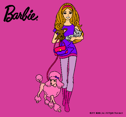 Dibujo Barbie con sus mascotas pintado por susan2