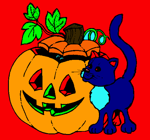 Calabaza y gato