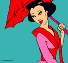 Dibujo Geisha con paraguas pintado por Lariii
