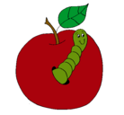 Dibujo Manzana con gusano pintado por gusano