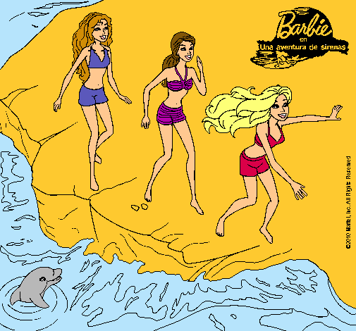 Dibujo Barbie y sus amigas en la playa pintado por StarClaudia