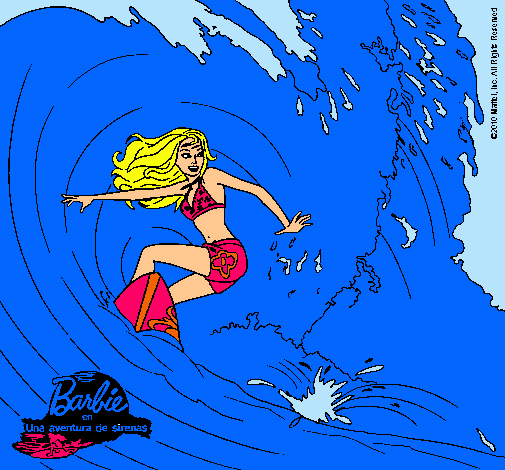 Barbie practicando surf