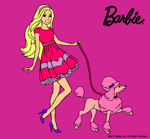 Dibujo Barbie paseando a su mascota pintado por susan2