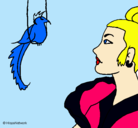 Dibujo Mujer y pájaro pintado por usario