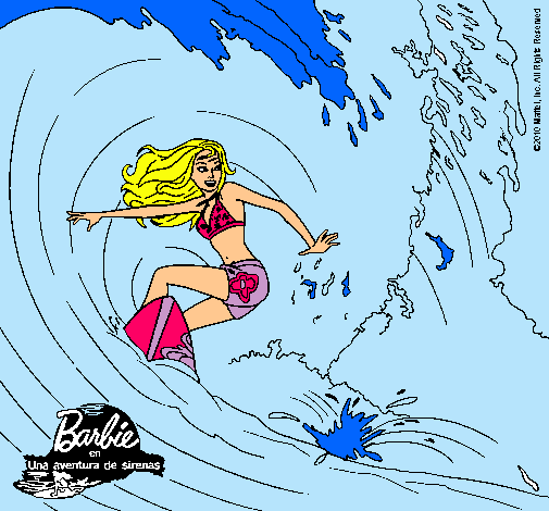 Barbie practicando surf