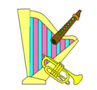 Dibujo Arpa, flauta y trompeta pintado por tutifrutti