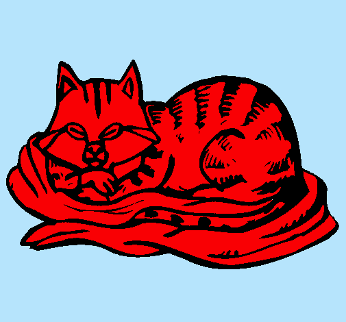 Dibujo Gato en su cama pintado por dieguii