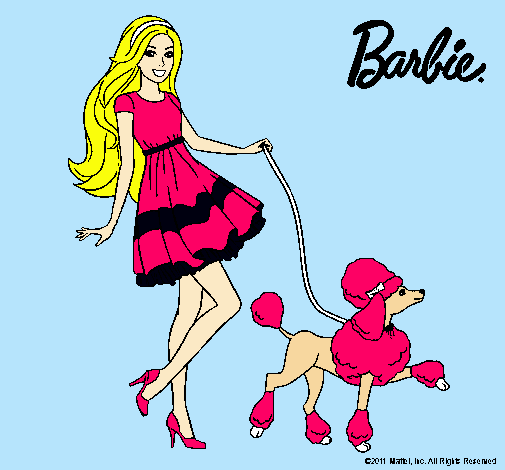 Barbie paseando a su mascota