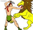 Dibujo Gladiador contra león pintado por costal