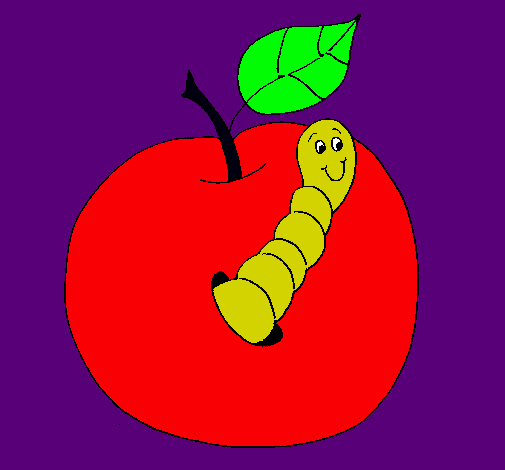 Dibujo Manzana con gusano pintado por Mariangela