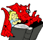 Dibujo Dragón, chica y libro pintado por joaco12