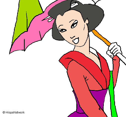 Dibujo Geisha con paraguas pintado por iviimagenes