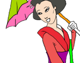 Dibujo Geisha con paraguas pintado por iviimagenes