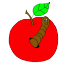 Dibujo Manzana con gusano pintado por Emitino