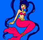 Dibujo Sirena con perlas pintado por honami