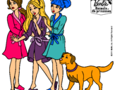 Dibujo Barbie y sus amigas en bata pintado por blanquita