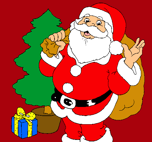 Dibujo Santa Claus y un árbol de navidad pintado por Stuk