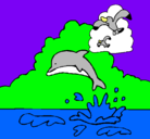 Dibujo Delfín y gaviota pintado por vaelia