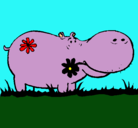 Dibujo Hipopótamo con flores pintado por FDGH