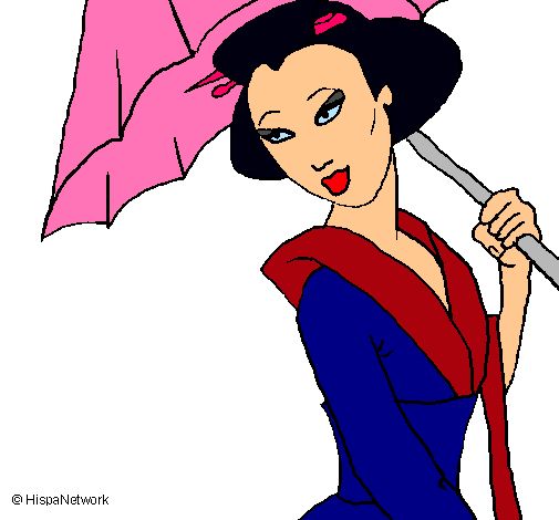 Geisha con paraguas
