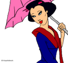 Dibujo Geisha con paraguas pintado por yeidipte