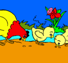 Dibujo Gallina y pollitos pintado por julita