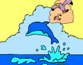 Dibujo Delfín y gaviota pintado por lireazar