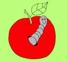 Dibujo Manzana con gusano pintado por parceriwuafer
