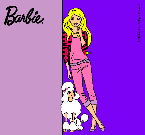 Dibujo Barbie con cazadora de cuadros pintado por camix