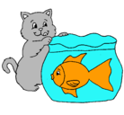 Dibujo Gato y pez pintado por comelon