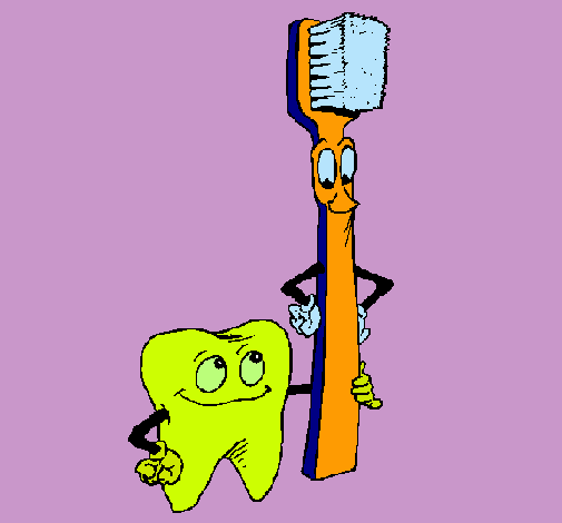 Muela y cepillo de dientes