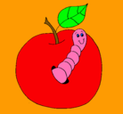 Dibujo Manzana con gusano pintado por arais