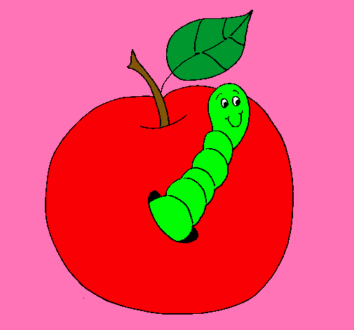 Dibujo Manzana con gusano pintado por alecool
