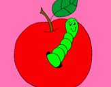 Dibujo Manzana con gusano pintado por alecool