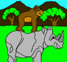 Dibujo Rinoceronte y mono pintado por sebastian_