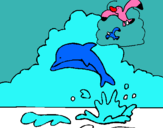 Dibujo Delfín y gaviota pintado por abuelos
