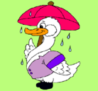 Dibujo Pato bajo la lluvia pintado por lluviendo