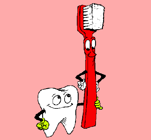 Muela y cepillo de dientes