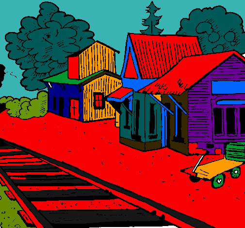 Dibujo Estación de tren pintado por abuelos