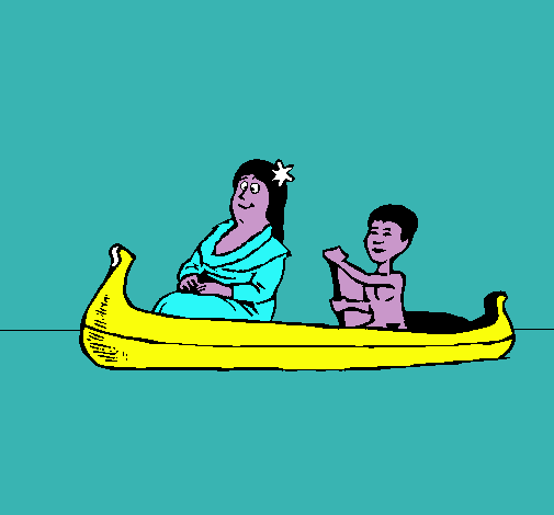 Dibujo Madre e hijo en canoa pintado por joseito5