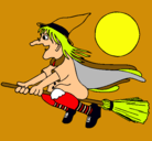 Dibujo Bruja en escoba voladora pintado por Guty