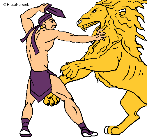 Dibujo Gladiador contra león pintado por scarletn