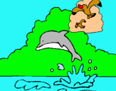 Dibujo Delfín y gaviota pintado por manda