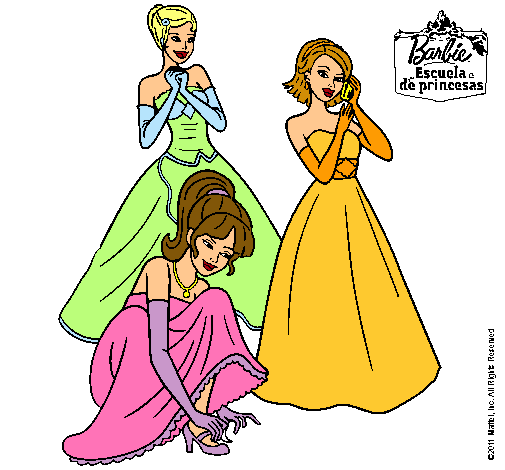 Dibujo Barbie y sus amigas vestidas de gala pintado por mibebelin