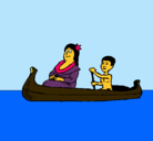 Dibujo Madre e hijo en canoa pintado por LaGitana