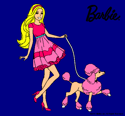 Barbie paseando a su mascota